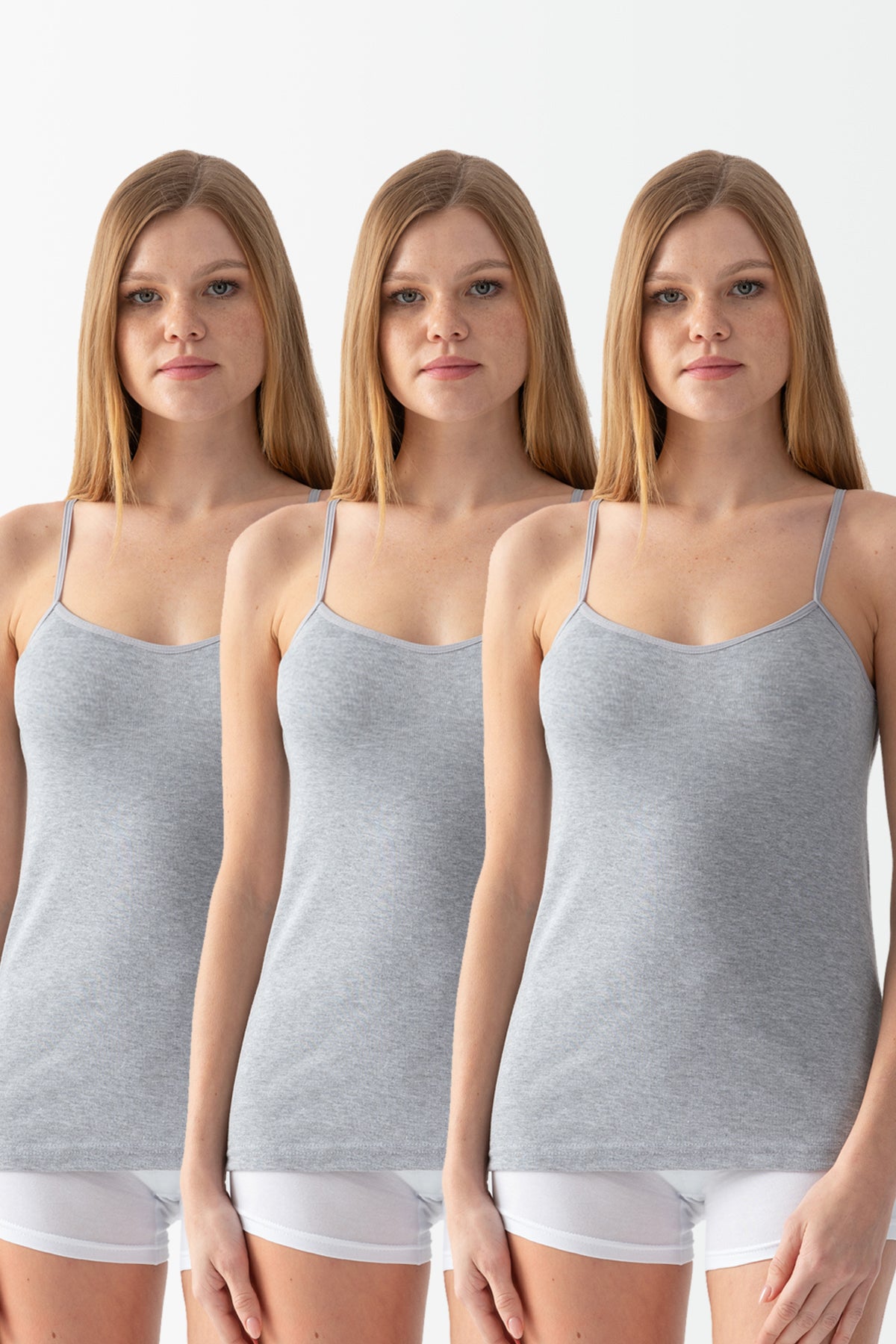 Kadın Siyah Beyaz Ten 3 Lü Basic Regular Ip Askılı Pamuk Ribana Atlet 1001-3