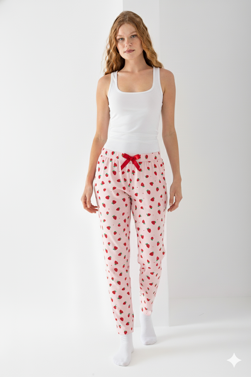 ÇİLEK DESEN BAMBU PİJAMA ALTI