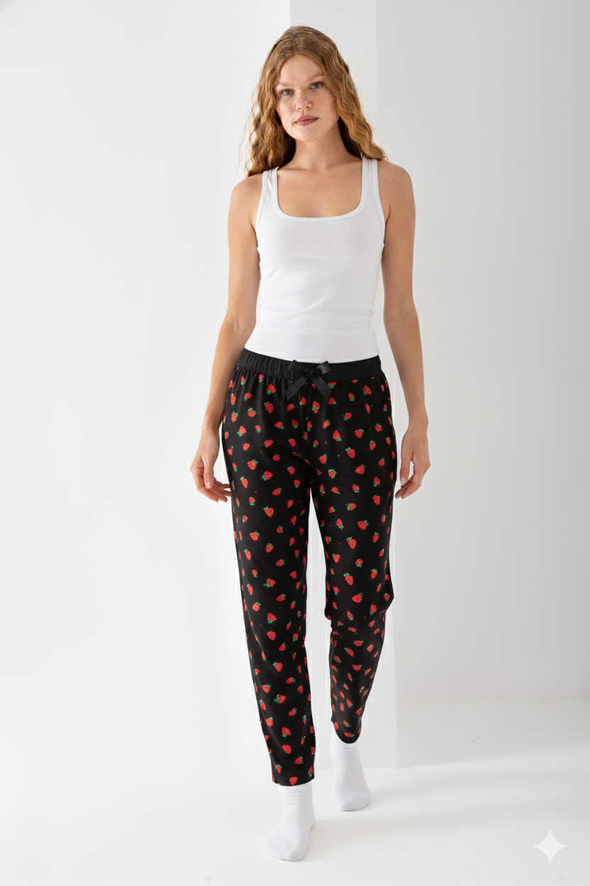 ÇİLEK DESEN BAMBU PİJAMA ALTI