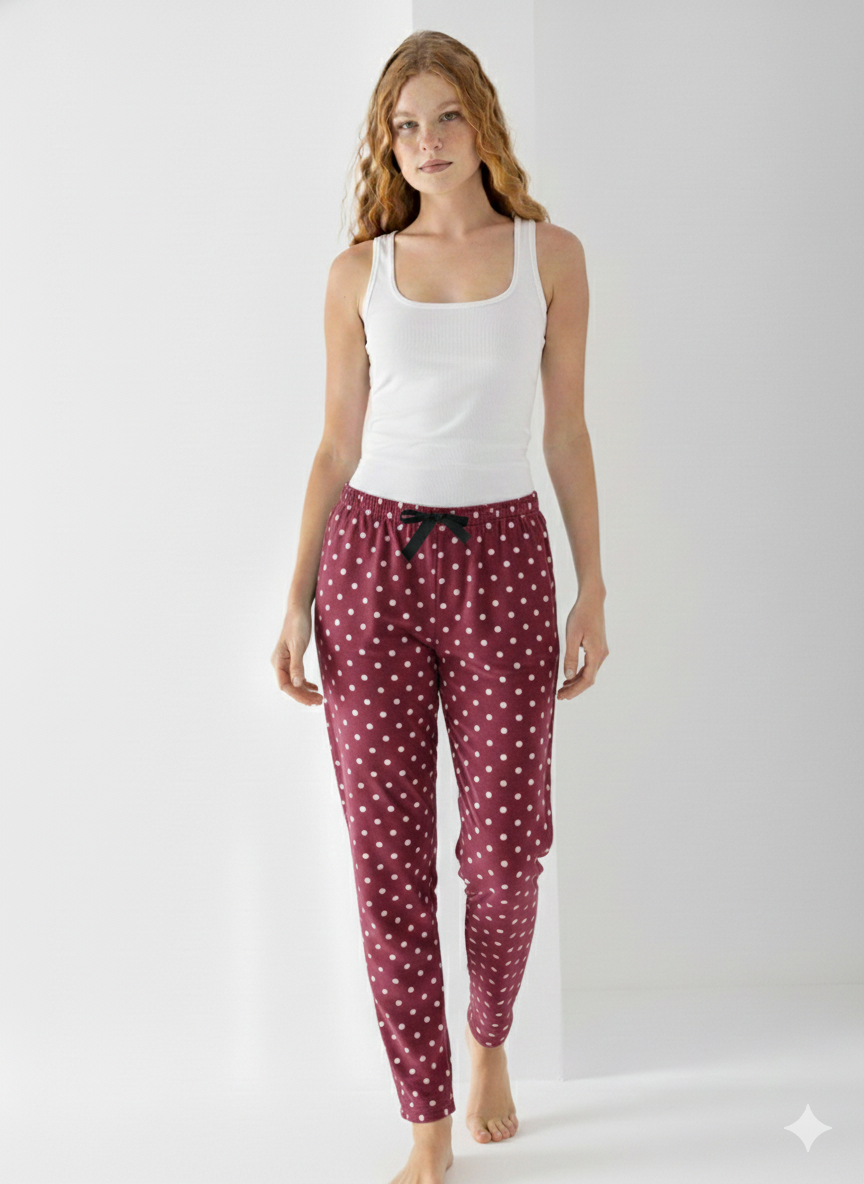 Fransız Kadife Puantiyeli Pijama Altı