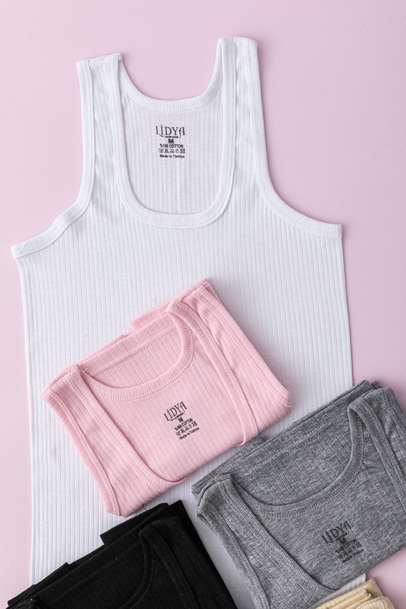 Kadın 5 li Karışık RENK  %100 Pamuk Geniş Askılı Atlet