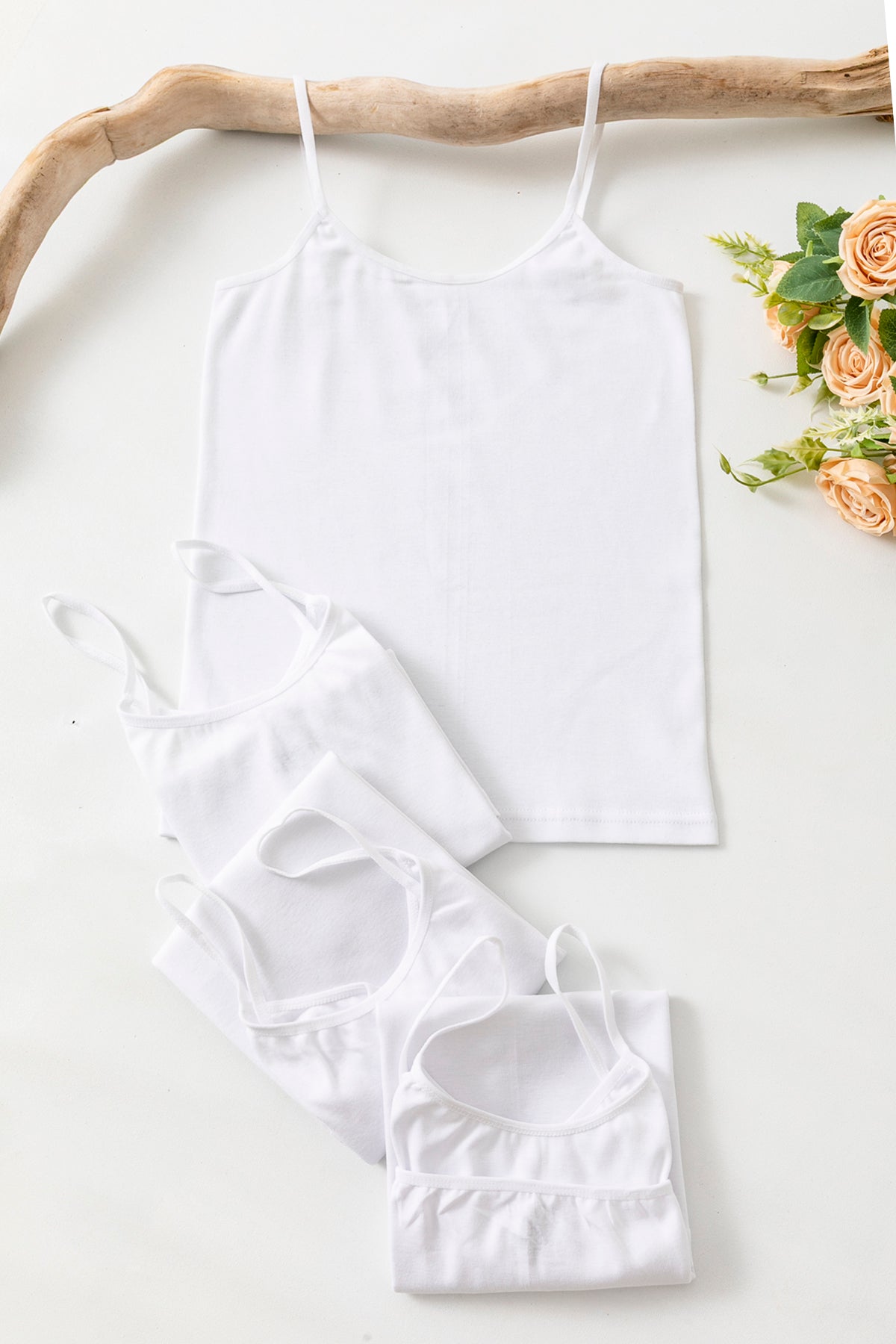 Kadın 4 lü Siyah Beyaz Gri Ten Organik Penye Ribana %100 Pamuk Atlet 1001-24